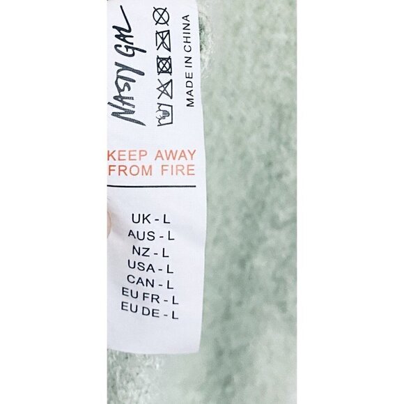 Nasty Gal Sweater Womens Large Puff Sleeve Fuzzy Crew Neck Pullover Boho Green - Picture 6 of 8